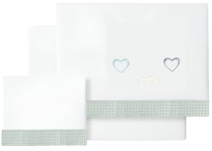 various-Juego De Sábanas para Cuna 60 x 120 cm, Bebe Primavera y Otoño Tipo 100% Algodón Extrasuave Fafricado en España-(Bajera+encimera+Funda Almohada-Luna (Happy Love Verde)