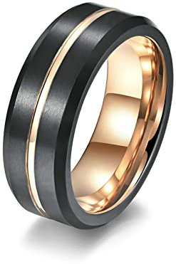 Lieson Partnerringe Wolfram, 8MM Matt Rillen Linie Rosegold Verlobungsringe Freundschaftsringe Eheringe Hochzeitsringe für Herren Schwarz Größe 62 (19.7)