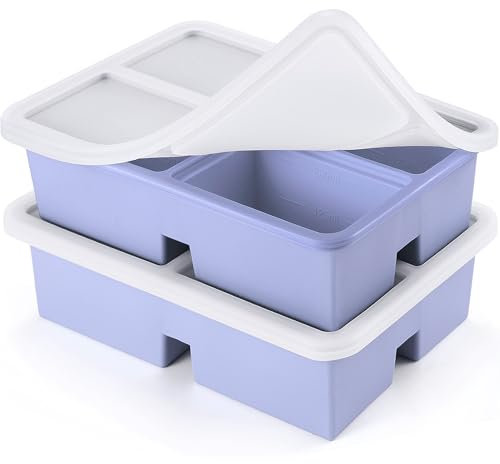 Lot de 2 plateaux de congélation en silicone avec couvercle, moules de congélation en silicone pour soupe et conservation de la soupe, du bouillon, des restes, passe au micro-ondes – Violet