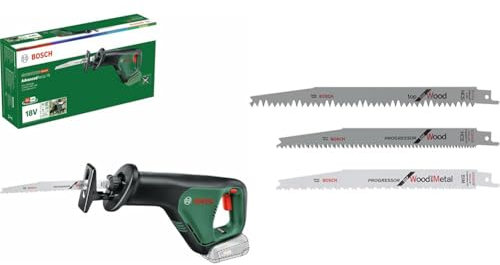Bosch Home and Garden scie sabre sans fil AdvancedRecip 18 (sans batterie, système 18 V, dans carton) + Lames scie sabre, Gris