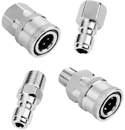 4 Stück Hochdruckreiniger Schnellkupplung, Schnellkupplung für Hochdruckreiniger, 3/8 Zoll Schnellkupplung aus Edelstahl Mit Gewinde (Silber)