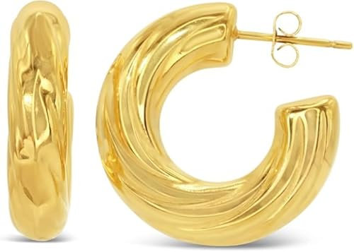 ARS-ARGENTI Creolen Ohrringe Damen Mädchen Sterling Silber 925 Gold 18K - hypoallergen (Edle breite Creolen KYLIE Edelstahl 18K vergoldet 25x6mm)