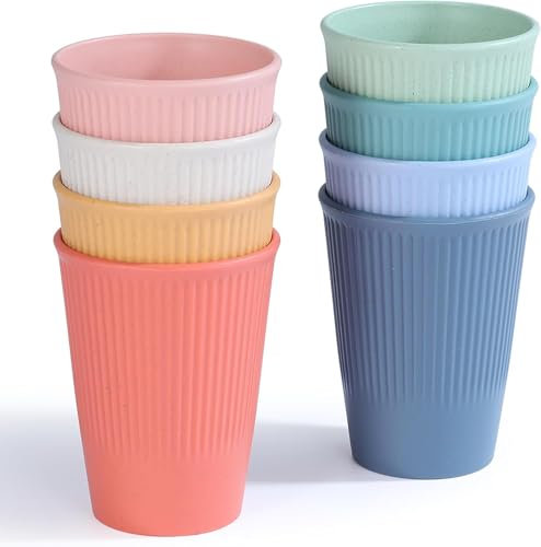 8 Pcs Unbreakable Drinking Cups, 350 ML Reusable Plastic Cup for Kids Adults, Light Weight Cups Coffee Mug, Plastic Stackable Water Tumblers for Kitchen with 8 Colors, BPA-Free & Dishwasher Safe