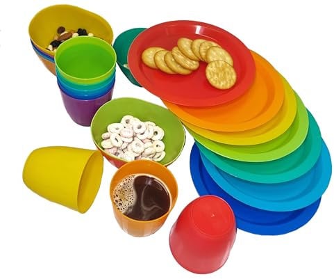 Kids Party, Garden and Picnic Microwave Safe Assorted Colours Plates and Tumbler - Pack of 24 (8 Each)