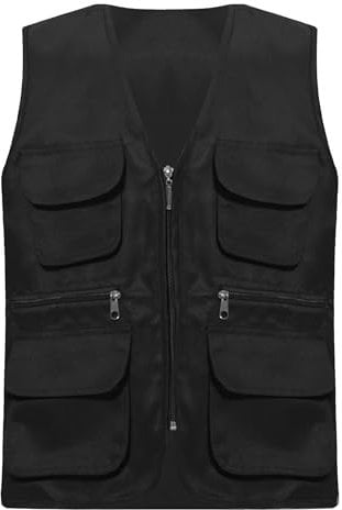 Yruioon Gilet per bambini e bambine, gilet da pescatore con molte tasche, multifunzione, gilet volontario, per caccia, attività all'aria aperta, campeggio, Nero , 170-176