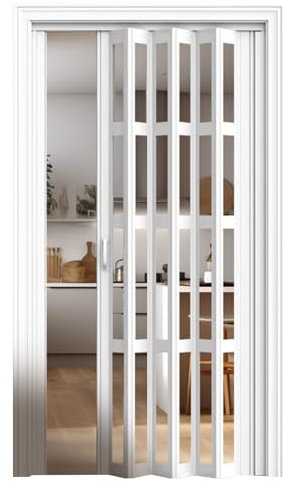 Portes pliantes télescopiques Portes pliantes pour séparateurs de pièces, Porte de grange pliante en alliage d'aluminium avec poignées et verres acryliques, Porte accordéon intérieure blanche(71x80in(