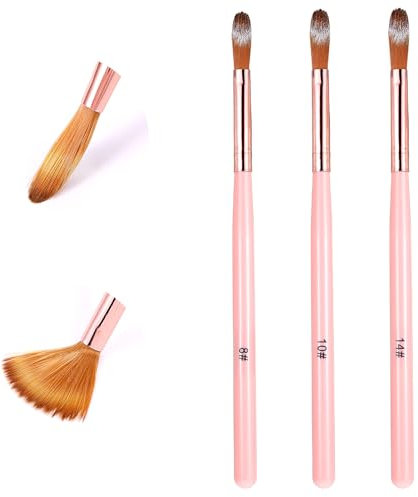 Piriuuo Lot de 3 pinceaux en acrylique pour ongles - Taille 8/10/14 - Pinceaux professionnels pour ongles en acrylique - Pinceaux pour application d'acrylique, extensions d'ongles, sculpture des