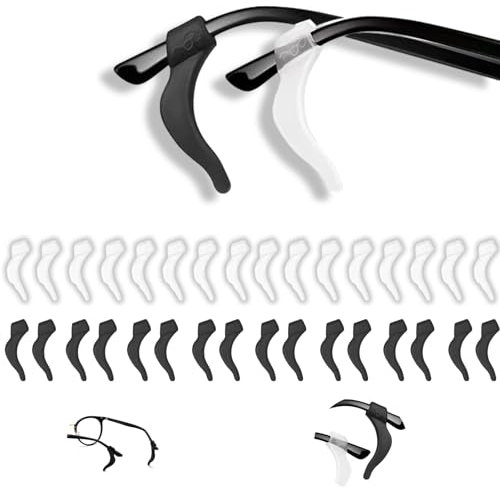 16 Paar Brillenhalter Ohr, Weiche Brillenbügel, Antirutsch Rutschstopp, Brillen Rutsch Stopper, Brille Rutschstopp, Brillenhalter Sport, für Brillen, Sonnenbrillen, Lesebrille(Schwarz, Transparent)