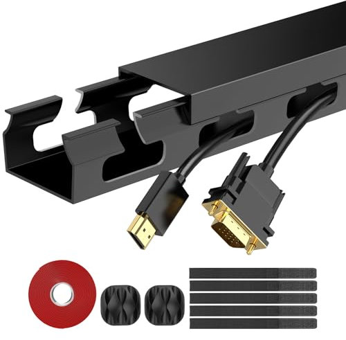 ENONCI Updated Big Hole Cable Raceway,31 (2X15.4) Inch Open Slot Cable Management Under Desk Kit,Wire Covers for Desk,Cord Hider Cable Organizer for Hiding Computer,TV,Network