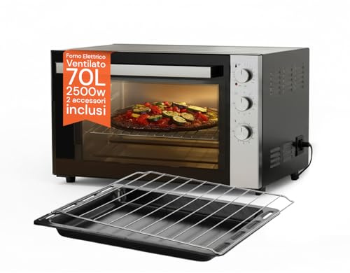 Avilia Forno Elettrico in Acciaio Inox Nero 2500W da 70L - Ideale per Cuocere e Riscaldare in Modo Salutare Arrosti, Pizze e Grandi Qantità di Cibo - Temperatura Fino a 320°C con Funzione Ventilata