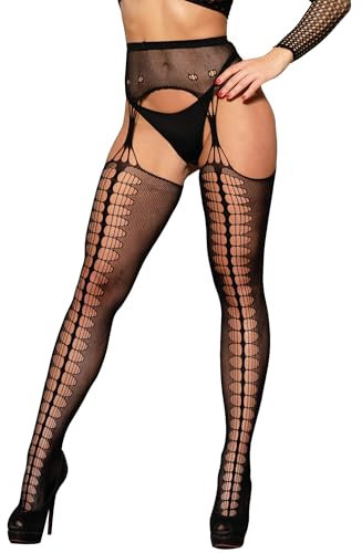 comeondear Sexy Strumpfhosen Ouvert für Damen Strapsstrumpfhose Große Größen Elastische Strapsstrümpfe High Waist Fishnet Stockings Netzstrümpfe Strümpfe für Strapse Dessous(Schwarz,XS-M)