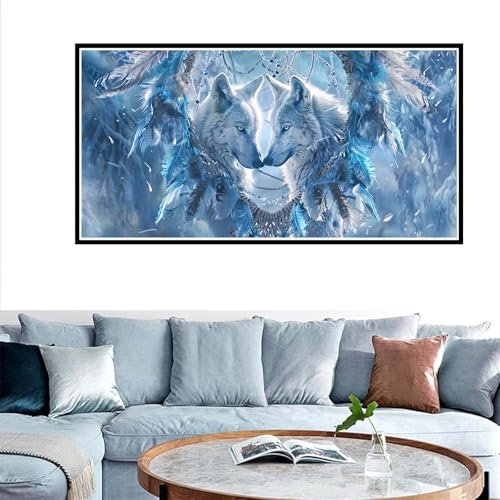 DIY Malen Nach Zahlen Erwachsene Wolf Malen Nach Zahlen Traumfänger Malen Nach Zahlen Leinwand Groß 60x120cm ÖlgemäLde Kit Mit 3-Pinseln und Acrylfarbe, Home Zimmer Deko Wohnzimmer, (mit Rahmen)