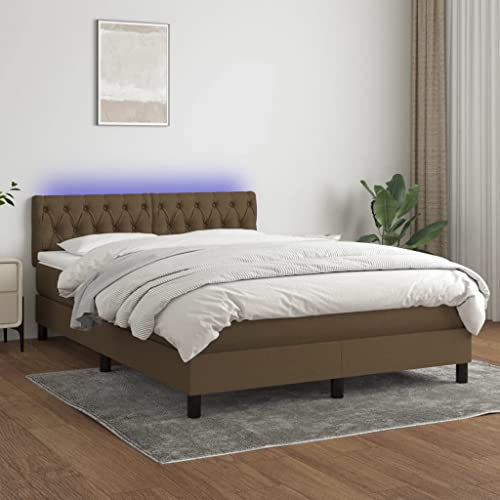 KOIECETA Boxspringbett mit Matratze & LED Dunkelbraun 140x200 cm Stoff
