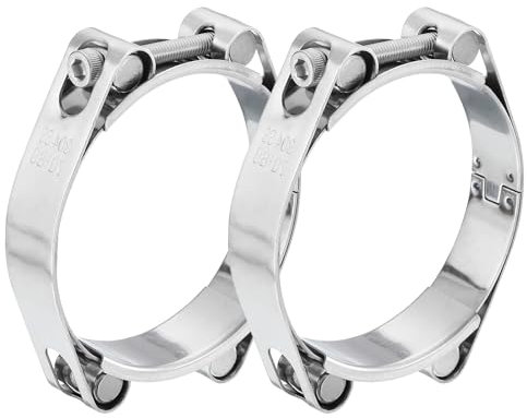 sourcing map 2Pcs T-Bolt Hose Clamp, 304 Stainless Steel Intake Soft Hose, Clamp Range 70-80mm for 3.15 Hose ID, T-Clamps for Automotive, Intercooler, Radiator, Silver