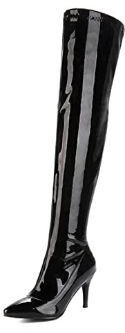 Stivali Moda donna5.5CM Tacchi Alti Stivali Alti alla Coscia da Donna Stivali da Ballo in Pelle Verniciata per Discoteca Festa di Ballo