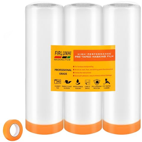 FIRLUNHI Abdeckfolie mit Klebeband, 3 rolls of 240CM x 8M,abdeckfolie maler,abdeckfolie auto lackieren,Selbstklebende folie,Für Wandanstriche, Schutz von Autolacken, Staubschutz für Möbel