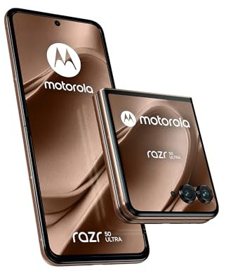Motorola razr50 Ultra (Flip-Phone, 6,9/4,0-FHD+-Display, 50-MP-Kamera, 12/512 GB, 4000 mAh, Android 14) Mocha Mousse, inkl. Premium-Schutzcover [Exklusiv bei Amazon]