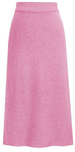 rismart Donna Maglia Gonna Tubino Basico sotto Il Ginocchio Maglieria Elastico Vita Alta Elastico Gonne Rosa,L