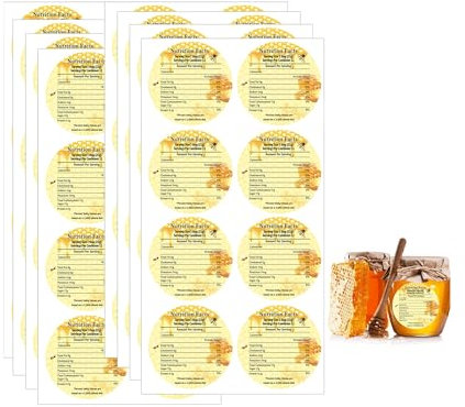 Lot de 240 étiquettes ovales pour pots et bouteilles de miel naturel pur - Étiquettes de mise en conserve - Nom de la ferme, de la cuisine, de la maison, du travail, de l'apiculture (Honey Nutrition)