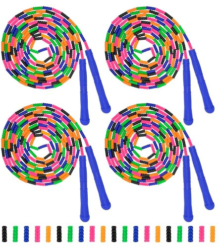 Coolrunner 4,8 m langes Springseil (4 Stück), doppeltes niederländisches Springseil, weiche Perlen-Springseile für Kinder und Erwachsene, Kunststoff, segmentiert, lang genug für 4–5 Pullover (blau)