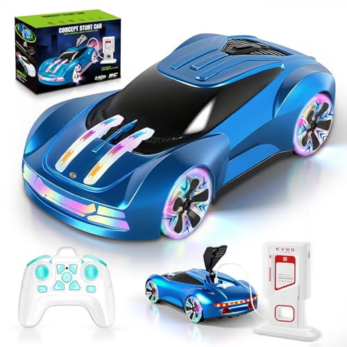 YOOHBERRYS Ferngesteuertes Auto, 4WD 18km/h RC Drift Car mit fünf Lichtmodi, Musik und Sprühen, 2.4Ghz RC Future Stunt Spielzeugauto, Rc Auto Geschenk für Kinder ab 6 Jahre (Blau)