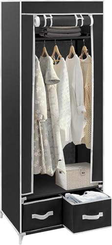 M.J COMFY-LIFE Portable Wardrobe 160x60x43cm - Foldable Closet Organizer with Clothes Rail, Wardrobe Storage Organiser for Bedroom, Space-Saving Bedroom Furniture with Non-Woven Fabric Cover (black)