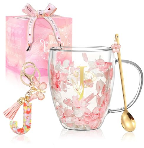 Gifts for Women Glass Coffee Mugs Unique Birthday Gift for Women Her Ladies Espresso Tea Cups Personalised Friendship Wedding Gifts Cute Double Walled Glass Mugs Christmas Pink Stuff Teacher Gift