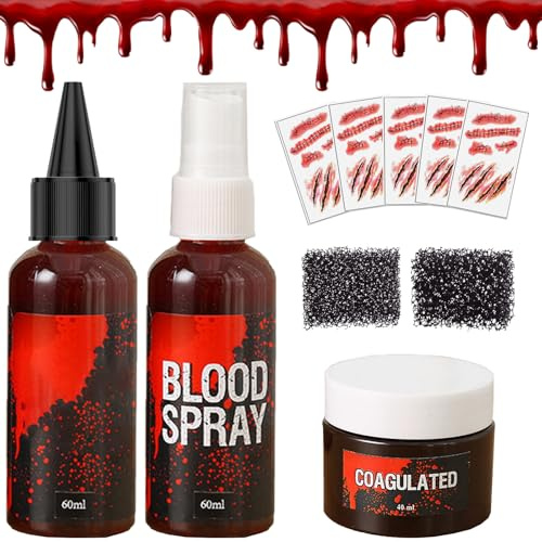 Fake Blood,Zombieblut,Tropfendes Kunstblut,Vampirblut,Geronnenes Blutplasma,Tropfendes Blut,Halloween Waschbar Kunstblut Make-up,für Kleidung,Zombie,Vampir Cosplay & Dress Up