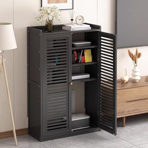 HDZNDH WiFi Router Storage Cabinet, Power Strip And Cable Management Hider Organizer,Floor Standing Box Modem For Home Office, Stylish Design With Ventilation & Cord