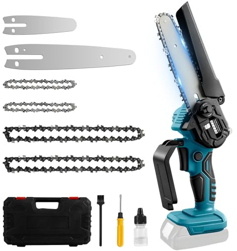 Catolsss Mini motosierra con batería compatible con Makita 18 V, con hoja de sierra intercambiable de 20-25 cm y engrasador automático, tensión de cadena sin herramientas para cortar madera y cuidado