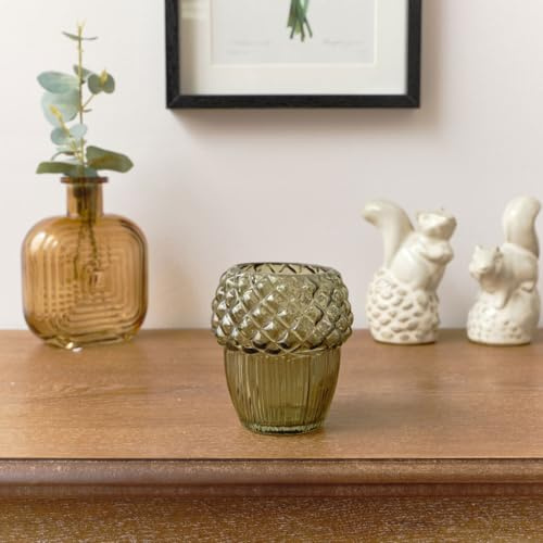 Melody Maison Green Glass Autumn Acorn Candle Holder 9cm