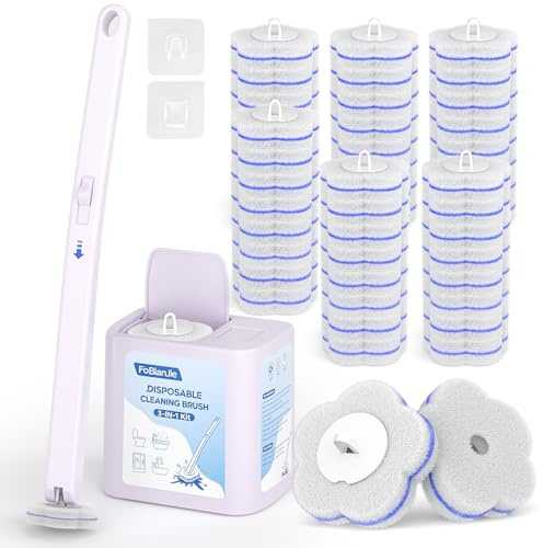 Disposable Toilet Brush, Toilet Brushes & Holders with 48 Cleaner Refills | Wall Mounted Bathroom Bowl Buddy Toilet Brush, Disposable Toilet Cleaning System Toilet Wand for Bathroom Toilet Cleaning