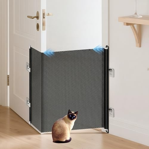 Rejilla de protección para puerta sin taladrar, 125 x 40 cm, rejilla para puerta infantil, color negro, seguridad para mascotas y niños para gatitos, casa de cachorros, patio, garaje, terraza
