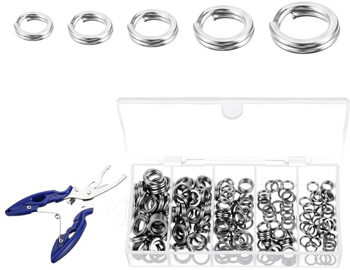 200 Stück Angeln Sprengring Edelstahl, Silber 5-9 MM Sprengringe | Jump Rings Set, Mit Offenen Sicherungsring, und Sicherungsringzange, für Schmuckherstellung, Halskettenreparatur