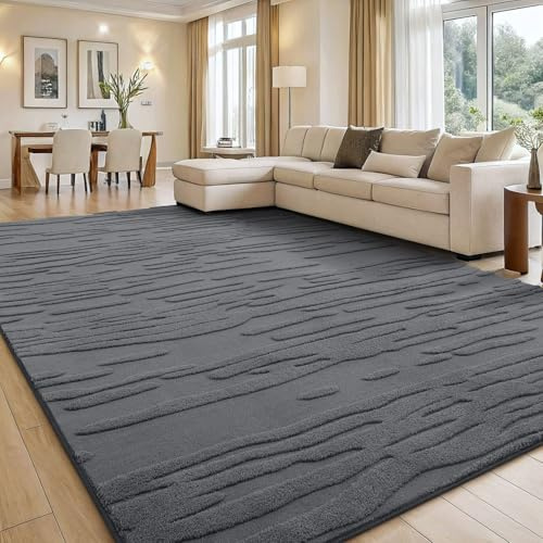 smiry Kurzflor Teppich Wohnzimmer, 60x100cm, Dunkelgrau | Moderner Läufer Waschbar Anti-Rutsch Teppich für Schlafzimmer, Esszimmer, Büro