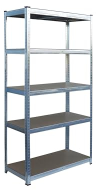 Relaxdays Schwerlastregal, 5 Ebenen, HBT: 180 x 90 x 40 cm, bis 875 kg, Keller & Garage, Lagerregal, Stahl, Silber