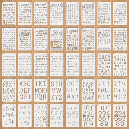 40 Piezas Plantillas de Letras y Números 17,8 x 10,2 cm Plantillas de Dibujo del Alfabeto Plantillas Lettering Reutilizables para Álbumes de Recortes Bricolaje Aerografía Pintura Quema de Madera