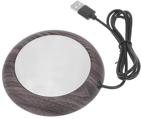 NIYANGLE Dessous de Verre Chauffant Électrique USB en Aluminium Marron, Chauffe-Tasse Rond Simple et Résistant pour Bureau, pour Maintenir Le Lait Soupe Chaud