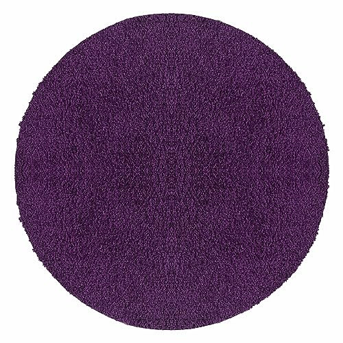 Teppium Moderner Hochflor Teppich Wohnzimmer 160 cm Rund Violett - Shaggy Flauschiger Teppich, Extra Weich, Pflegeleicht und Einfarbig - für Schlafzimmer, Küche und Esszimmer