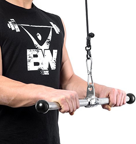 Bodyworks Trizeps-/Bizeps Stange inkl. Drehgelenk Zuggriff für Kabelzug & Fitnessturm mit Gummi-Ballen
