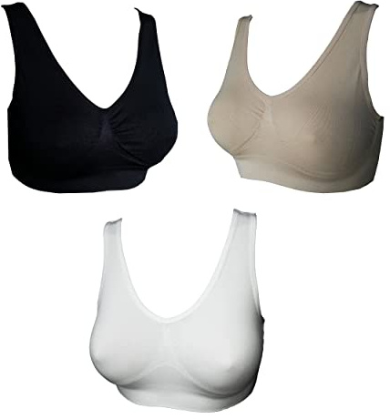 UtopyaUK 3 6 9 Pack Comfort Bra Women Girls Crop Top Seamless Bra Sleep Yoga Bralette Stretch Bras Sports Vest Wireless Post Surgery Bra Wire Free, 1 White 1 Black 1 Beige, M