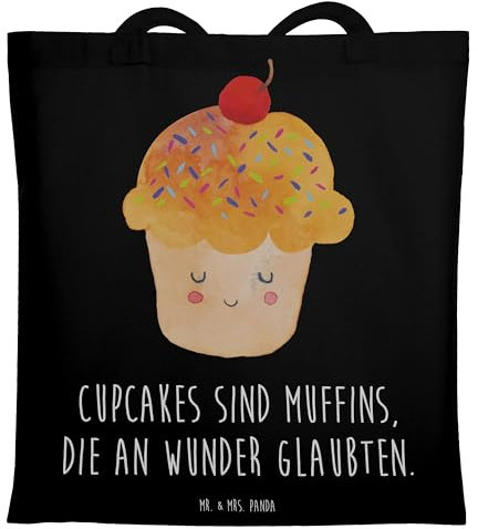 Mr. & Mrs. Panda Tragetasche Cupcake - Geschenk, Gute Laune, Küche Deko, Laptoptasche, Tiere, Tiermotive, Shopper, Wunder, Jutetasche, Beutel,