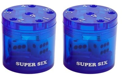 BestSaller SUPER SIX, ABS Kunststoff, auch für die Reise, 36 Spielstäbchen & 2 Würfel, Farbe:blau (2 Stück)