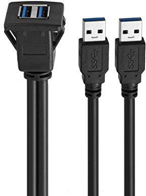 Baolongking Cable USB de montaje empotrado USB 3.0 Extensión USB Montaje en salpicadero, montaje empotrado, cable de montaje en panel, para coche, barco, motocicleta (cuadrado Dual 2m)
