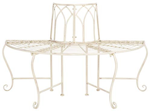 SAFAVIEH Outdoor - Abia Iron Tree Bench - Distressed White Iron Metal - Vintage Scrollwork Garden Design - Ideal for Patio, Deck, Porch, Garden, 17 Seat Height (PAT5018A)