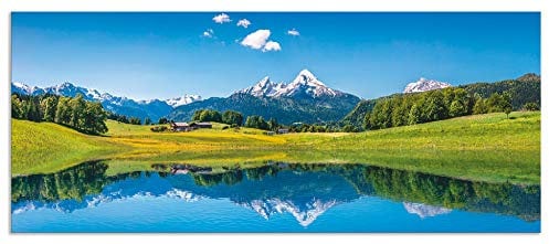 ARTland Spritzschutz Küche aus Alu für Herd Spüle 120x50 cm (BxH) Küchenrückwand mit Motiv Natur Landschaft See Bäume Berge Alpen Himmel Reflektion T9QB