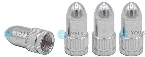YOU.S Alu Patronen Bullets Ventilkappen Silber mit Dichtung Ventil Kappen Abdeckung für Auto PKW LKW (4 Stück)
