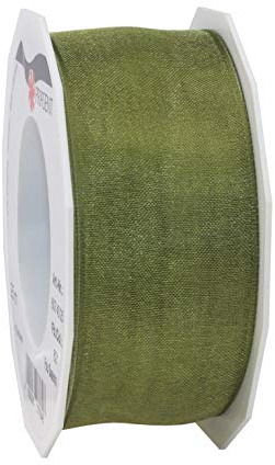 Präsent - Four Seasons Organza Wired Edge Ribbon Olive 40 mm Width, 25 m Length