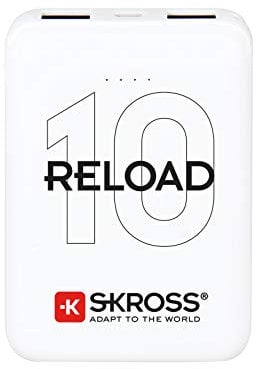 SKROSS Reload 10 Power Bank, High Capacity 10000 mAH Dual USB Powerbank,Ready to Fly Certified, Safe for Air Travel, Designed in Switzerland for all USB Powered Device, 1.400130 White