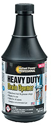 Instant Power Professional Heavy Duty Drain Opener - Sink and Shower Drain Cleaner, Clog Remover and Deodorizer, Dissolves Hair and Grease Clogs, Ready to Use, Made in USA - 20 Fl Oz